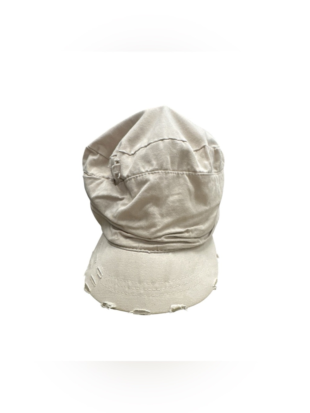 Ruched Cadet Cap in Cream with Distressed Brim